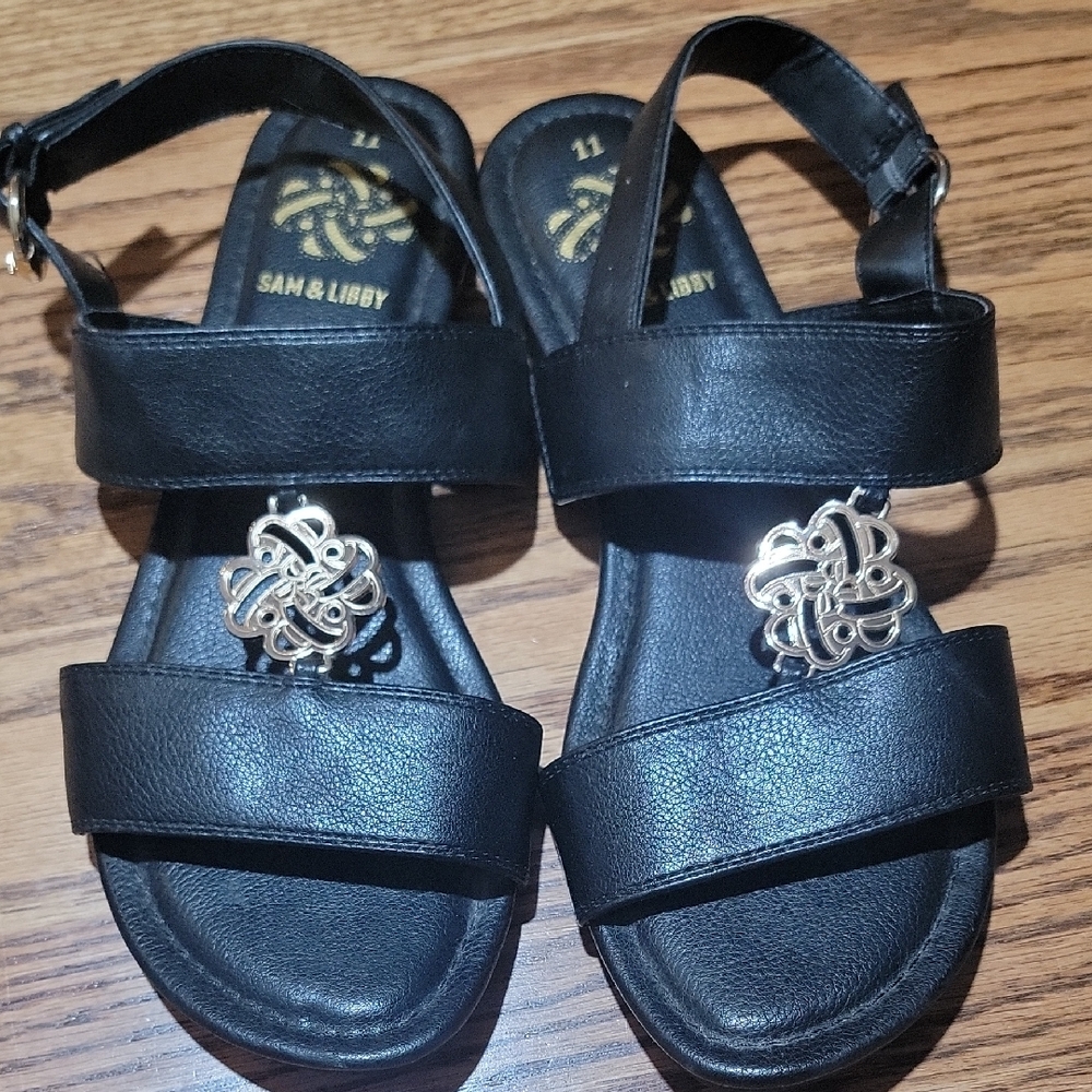 Sam & Libby Phoebe Two Band Medallion Black Sandals Size 11